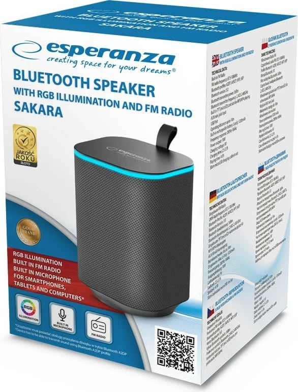 Altoparlant Bluetooth Esperanza EP155 me LED RGB, i zi