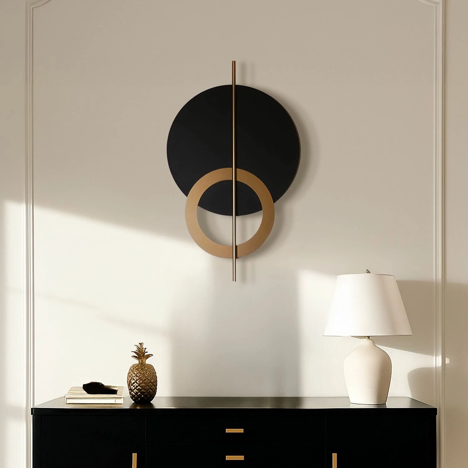 Aksesor dekorativ metalik për mur Wallity, Hyperion, i zi dhe ari, 46x80cm