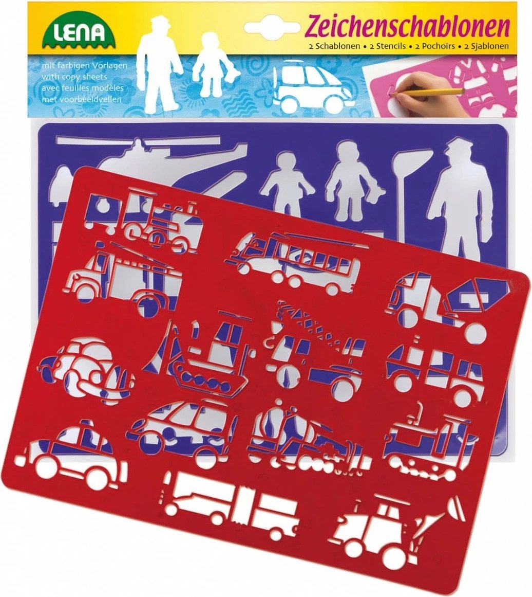 Set shabllonësh vizatimi Lena 65773, mjete transporti dhe njerëz, plastikë, 2 copë