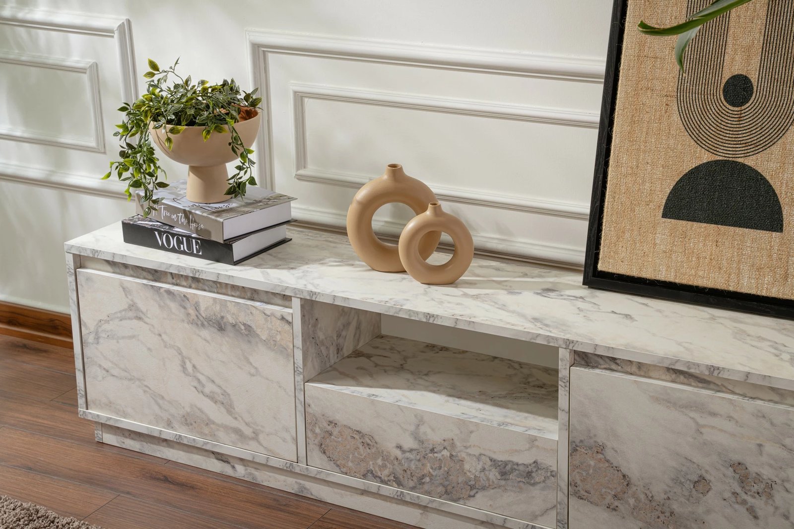 Komodë për TV Nordure, Vanguard, ngjyrë mermeri Fressia