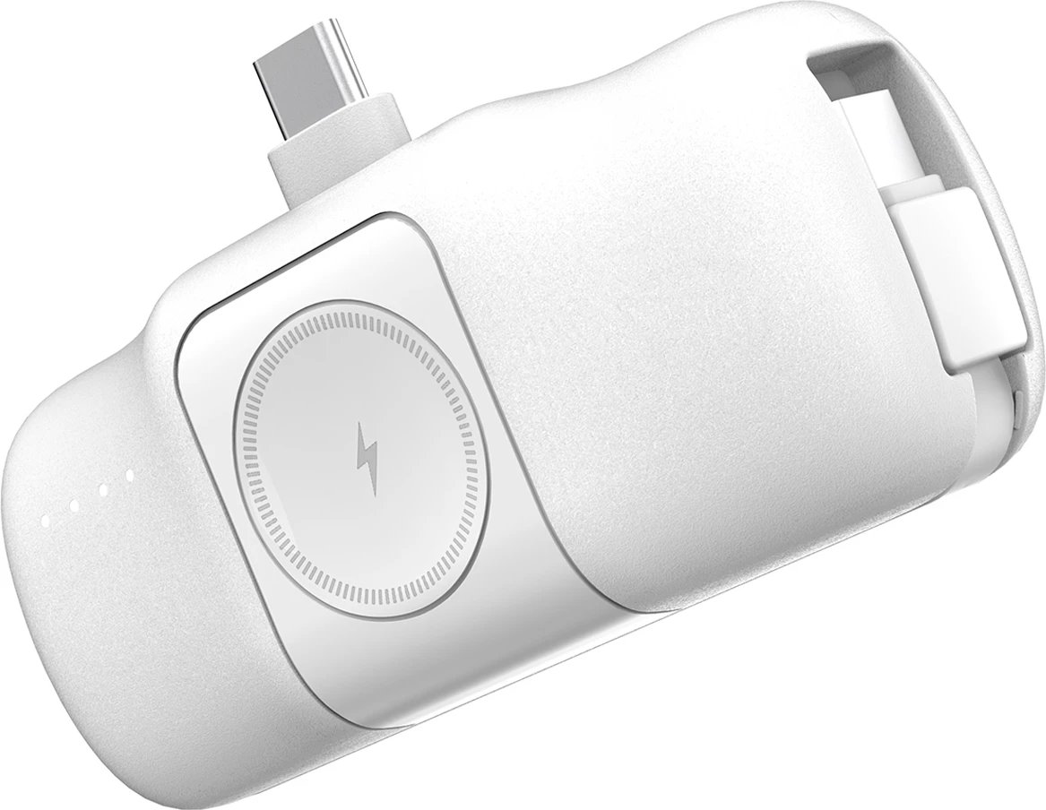 Powerbank Wozinsky WF16-YCS, 5000mAh, 15W, me kabllo USB-C të integruar dhe karikues për Apple Watch, Bardhë