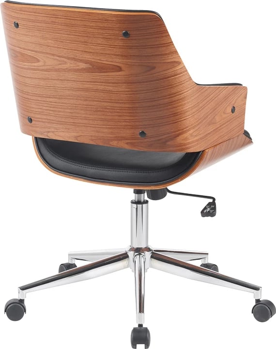 Karrige zyre Setulo, lëkurë PU e zezë, bazë kromi, 53x61x79-89cm