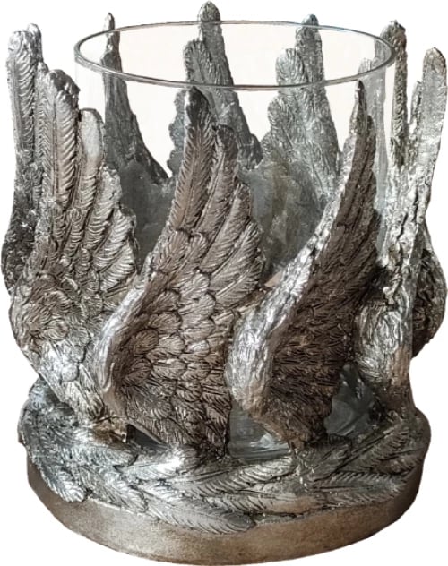 Mbajtës qiri për dekor, ngjyrë argjendi antike, VOLE, 15x15x18cm