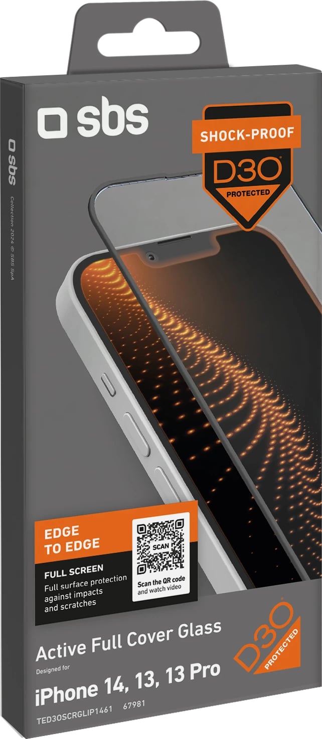Xham mbrojtës SBS Tempered Glass D3O me kornizë për iPhone 13 / 13 Pro / 14