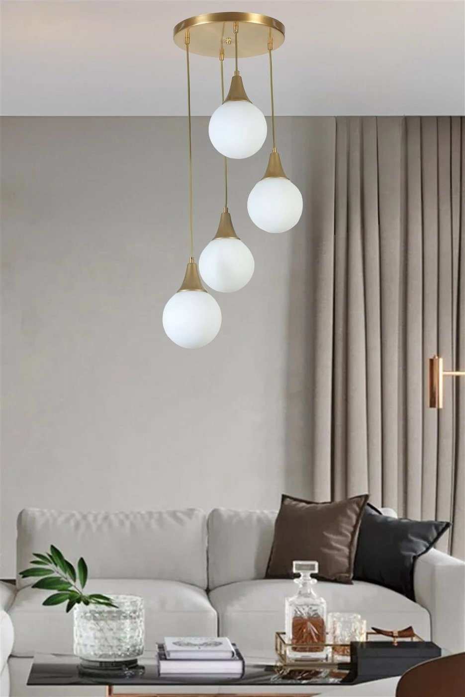 Llambë tavani Opviq Afra, 4 llampa, metal i artë dhe xham i bardhë