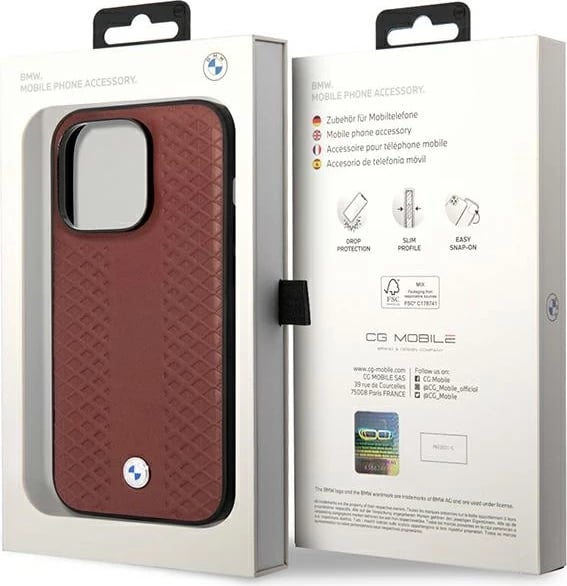 Mbështjellës BMW BMHMP14L22RFGR për iPhone 14 Pro 6.1", lëkurë, MagSafe, burgundy