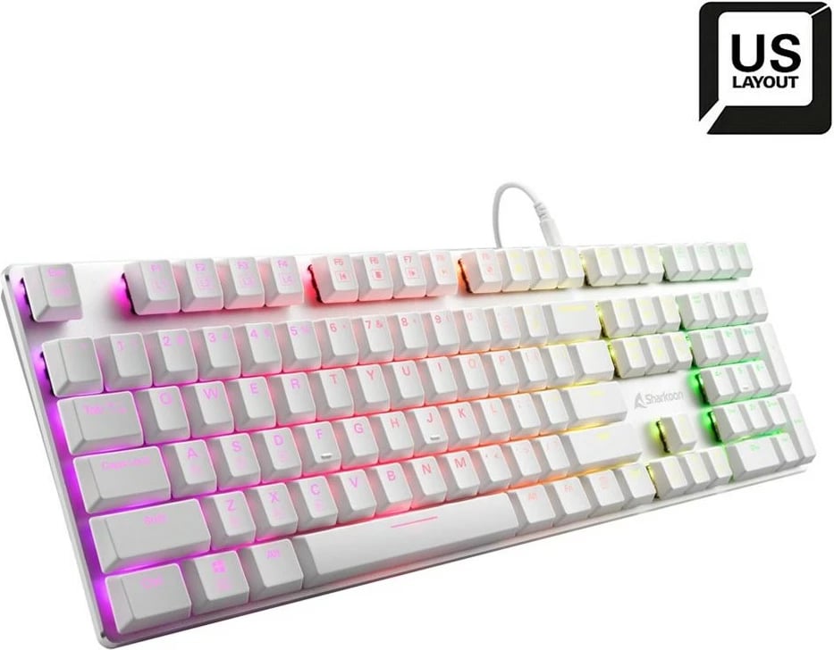 Tastierë mekanike Sharkoon PureWriter RGB, US layout, Kailh Blue, 100%, e bardhë