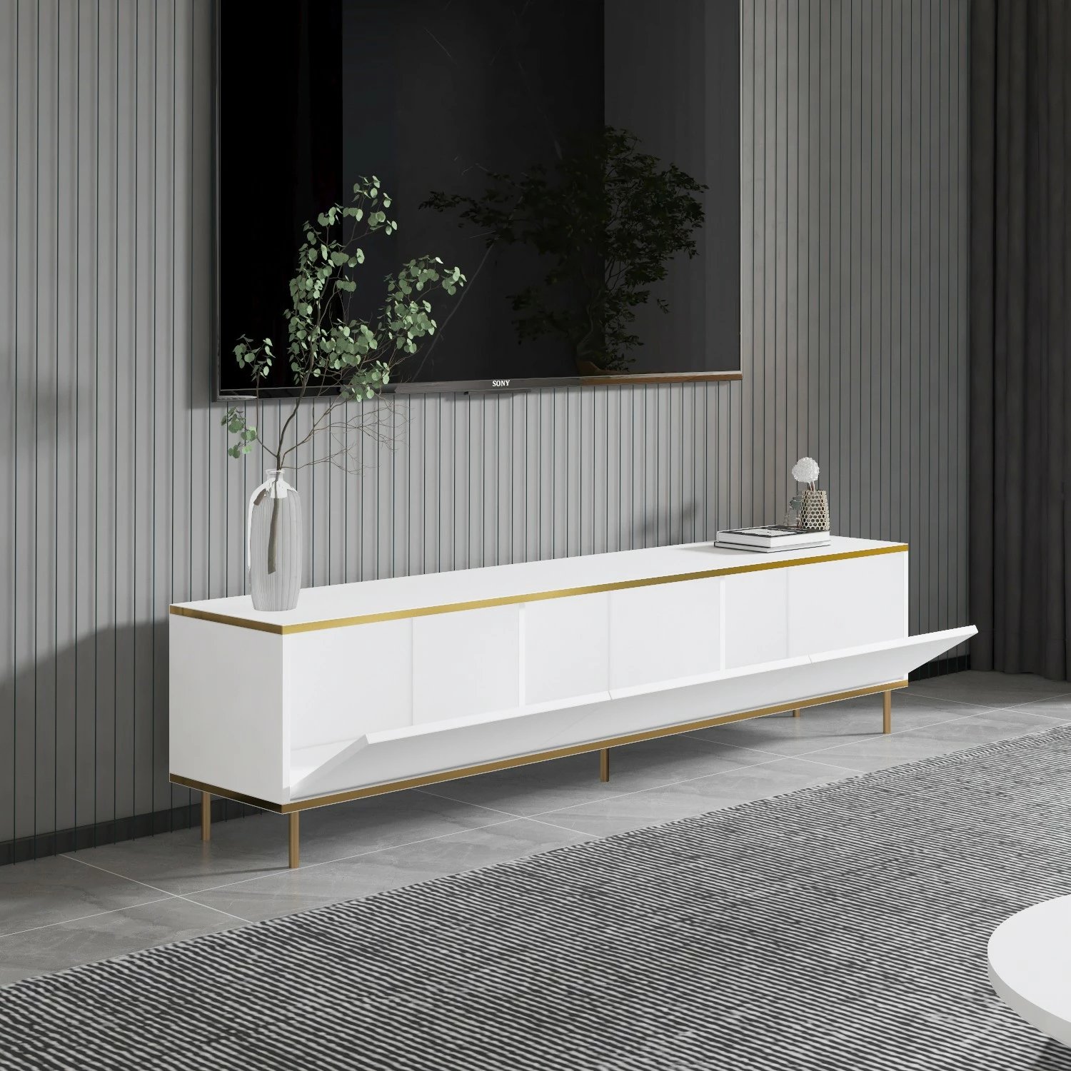 Komodë TV Hanah Home, e bardhë, e artë, Imaj