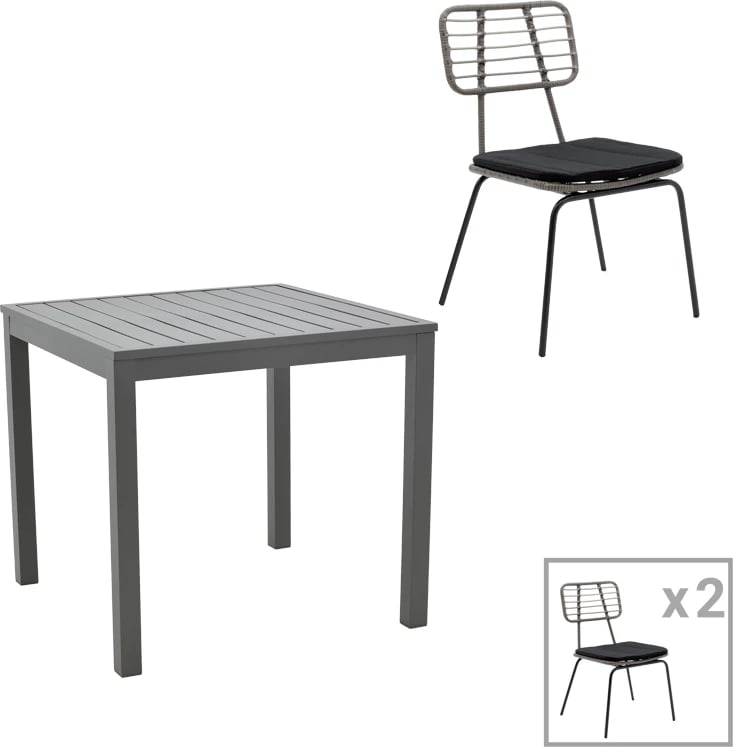 Set tavolinë me karrige për terasë Naoki - Kliton, alumin antracit, metal, ngjyrë e zezë, 80x80x74cm, 3 copë