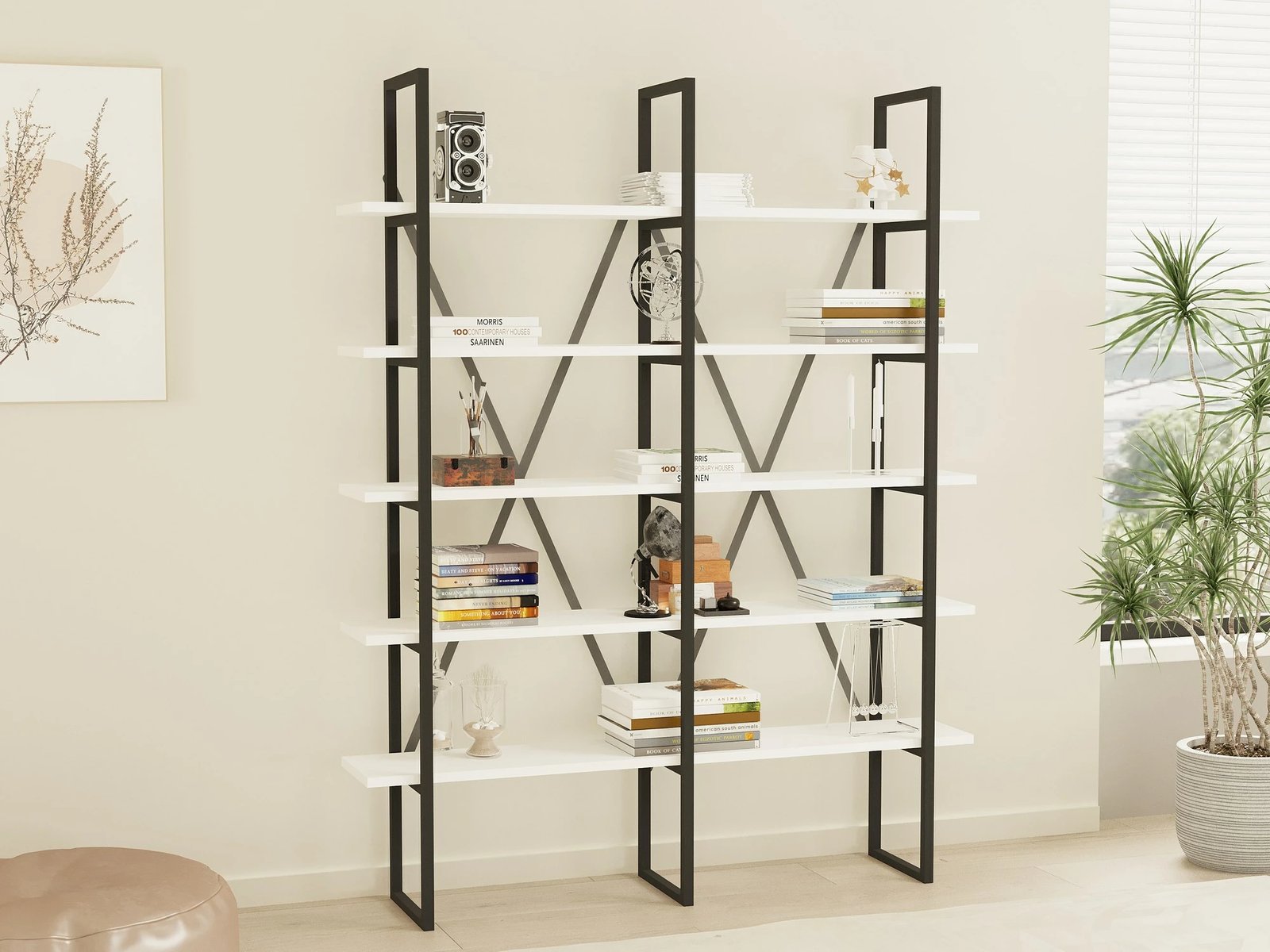 Raft librash Hanah Home, Kınalı, i bardhë dhe i zi, modern, 126x160x26cm