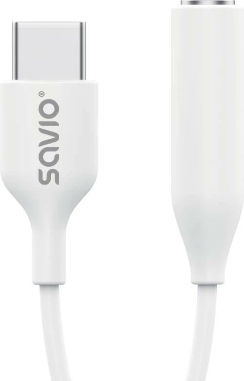Adapter USB-C në Mini Jack 3.5 mm Savio AK-52, i bardhë