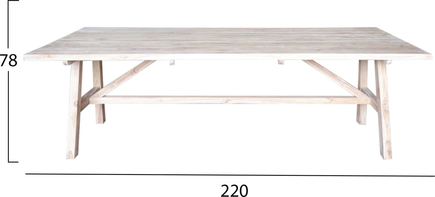 Tavolinë ngrënieje GROOVE, dru teak, ngjyrë natyrale, 220x100x78cm