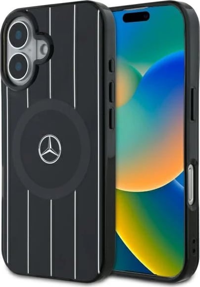Mbështjellës Mercedes MB Double Layer Crossed Lines MagSafe për iPhone 16, zi