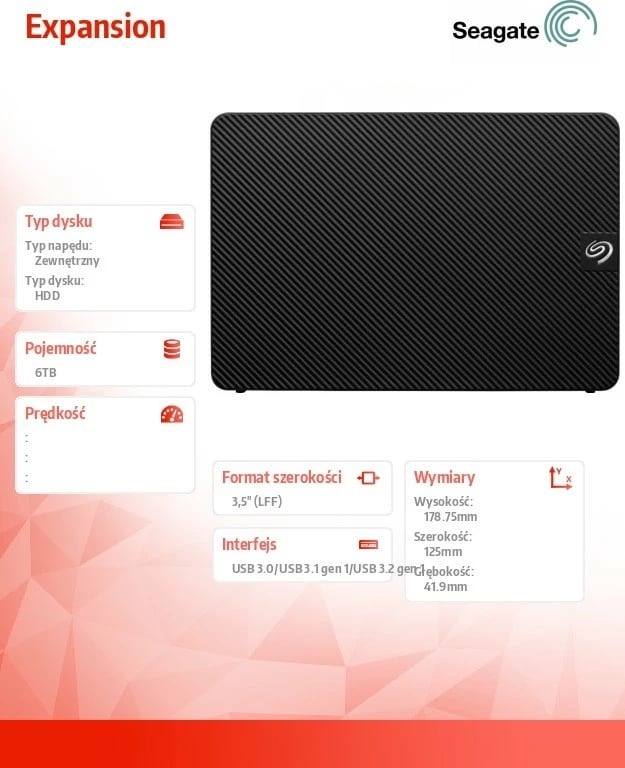 Hard disk i jashtëm Seagate Expansion 6TB, 3.5", USB 3.0, i zi