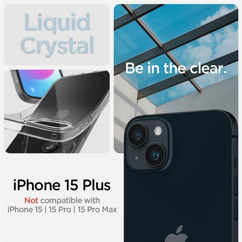 Mbështjellës Spigen Crystal Flex për iPhone 15 Plus, Transparent