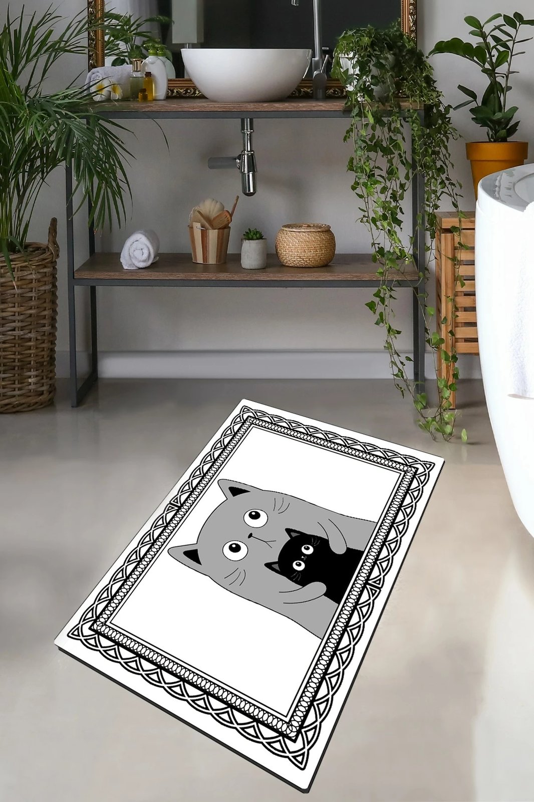 Tapet për banjo Mijölnir, dizajn me mace, shumëngjyrësh, 70x120cm