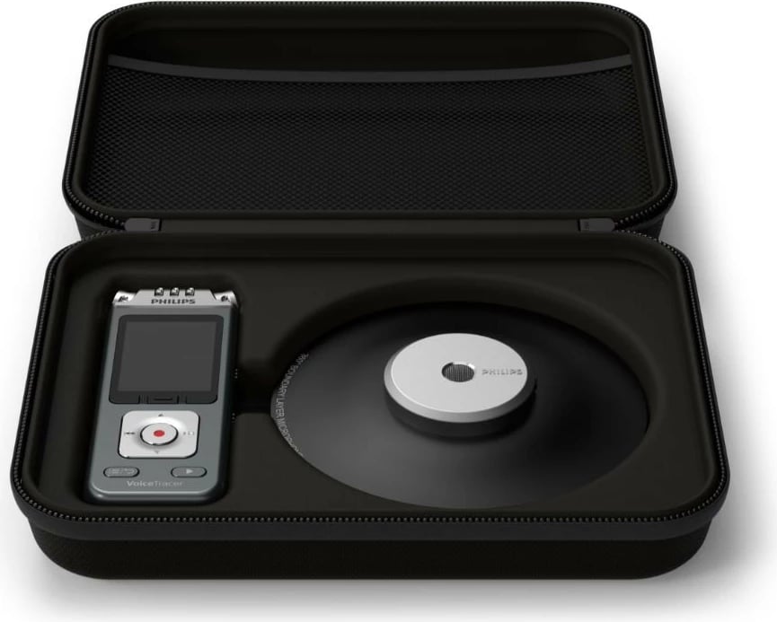Dyktafon Philips VoiceTracer DVT8115, 8GB, mikrofon 360°, microSDHC 32GB, Zi/Argjendtë