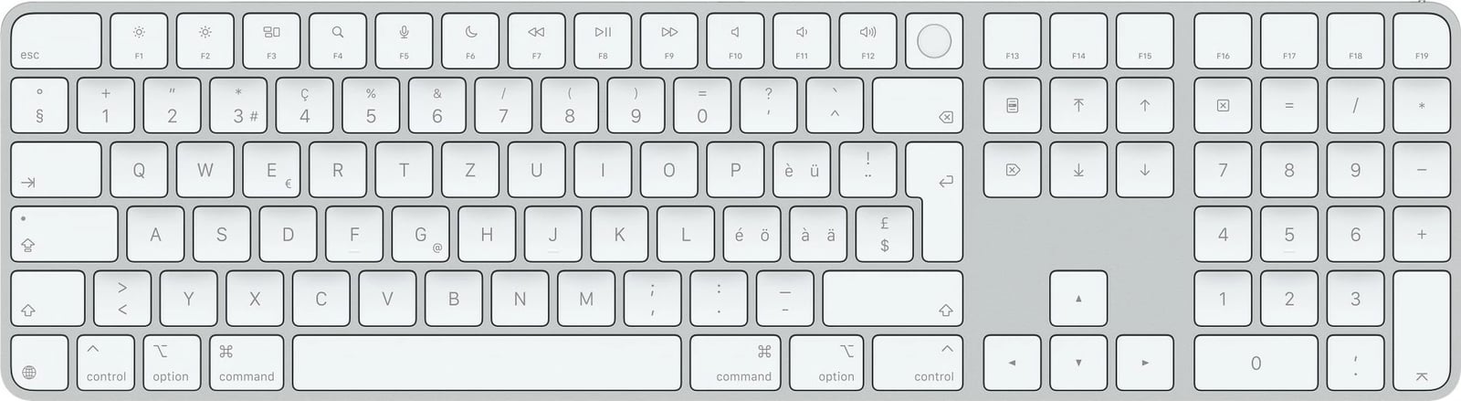 Tastierë Apple Magic Keyboard me Touch ID dhe tastierë numerike, Swiss, Ngjyrë Bardhë
