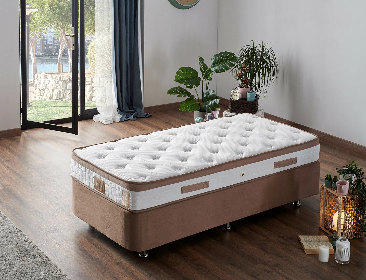 Dyshek, bazë dhe krevat me shpinore Skye Decor, ngjyrë kafe e çelët (90 x 200)