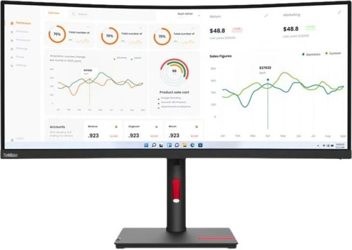Monitor, Lenovo, ThinkVision T34w-30 (63D4GAT1EU), 32", klasë energjie G, zi