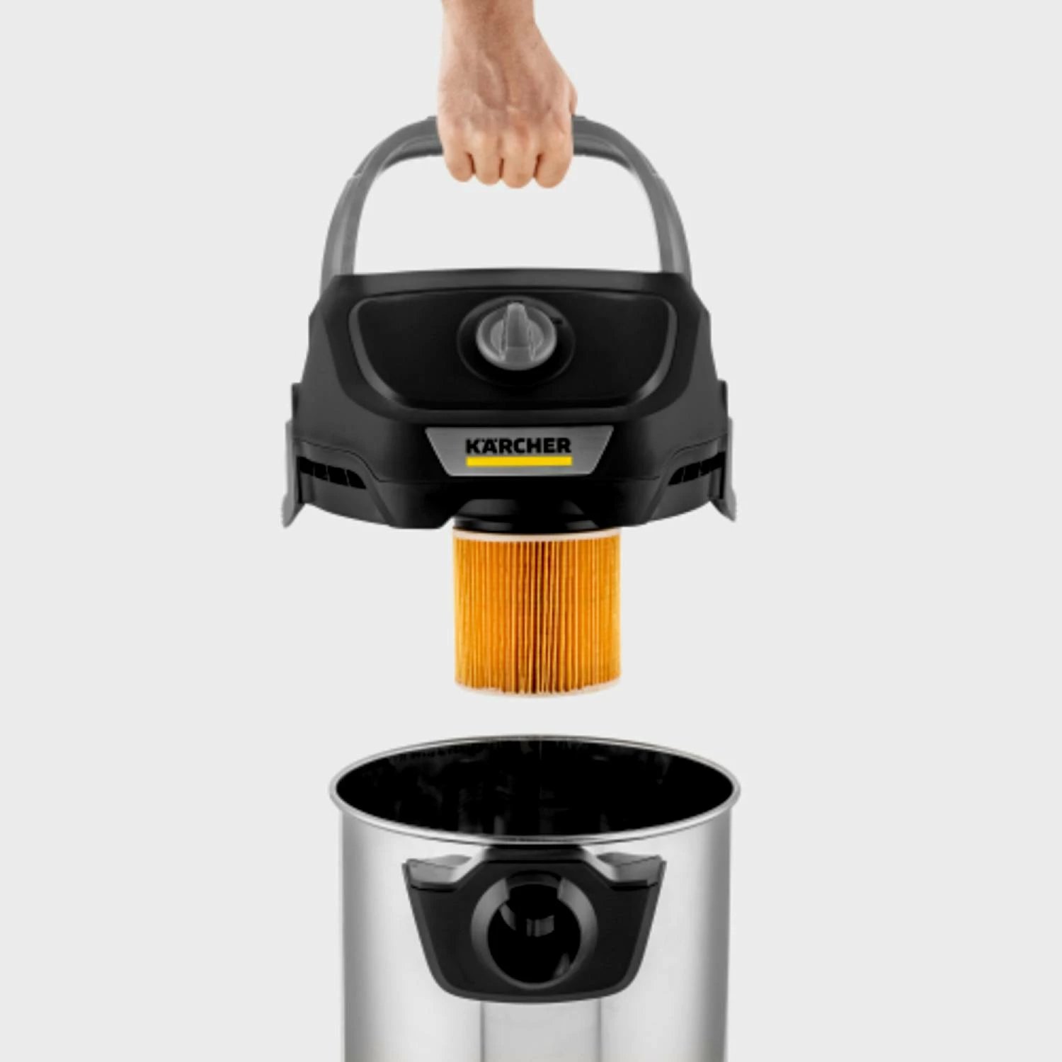 Fshesë me korent lagë e thatë, Karcher KWD 3 S V-17/4/20 AE (1.628-449.0), depozitë inox 15L, 1000W, funksion fryrje, set me 5 qese, e zezë