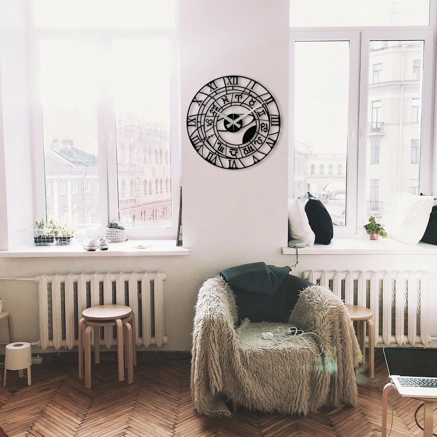 Orë muri dekorative prej metali, Wallity Enzoclock - S025, e zezë, 48x48cm