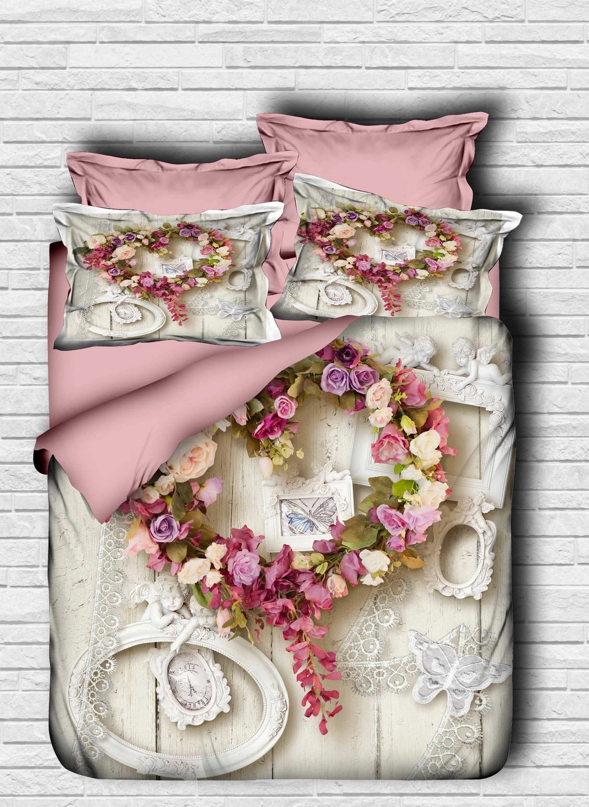 Set mbulesë për jorgan king size, L'essentiel, 128, rozë, e bardhë, e gjelbër