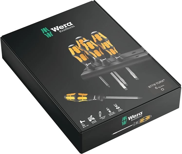 Set kaçavidash Wera 5024410001, teh çeliku 15 cm, dorezë e zezë/verdhe, me mbajtëse