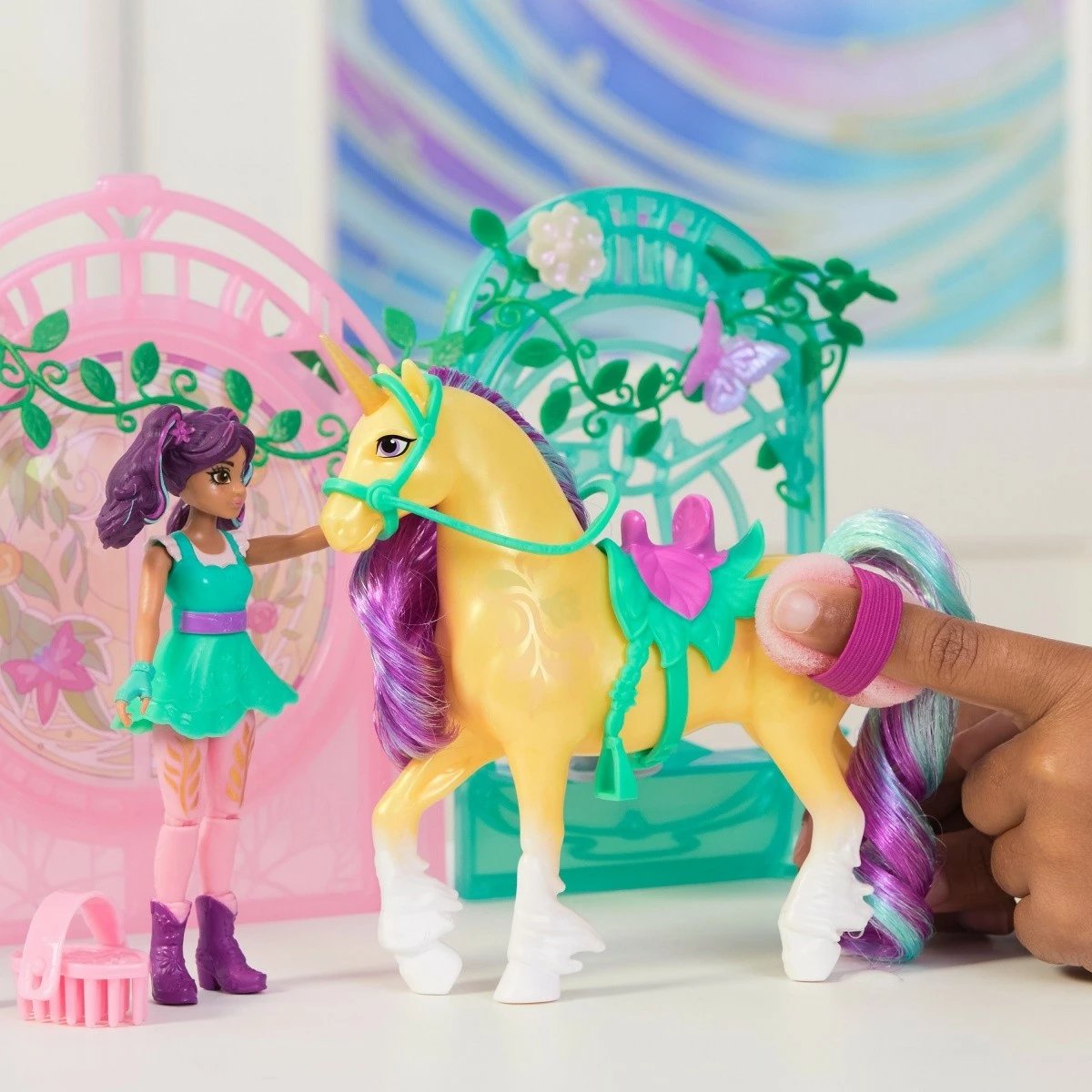 Set figurina Unicorn Academy Spin Master 6072051, Ava & Leaf, me aksesorë, ndryshim ngjyre
