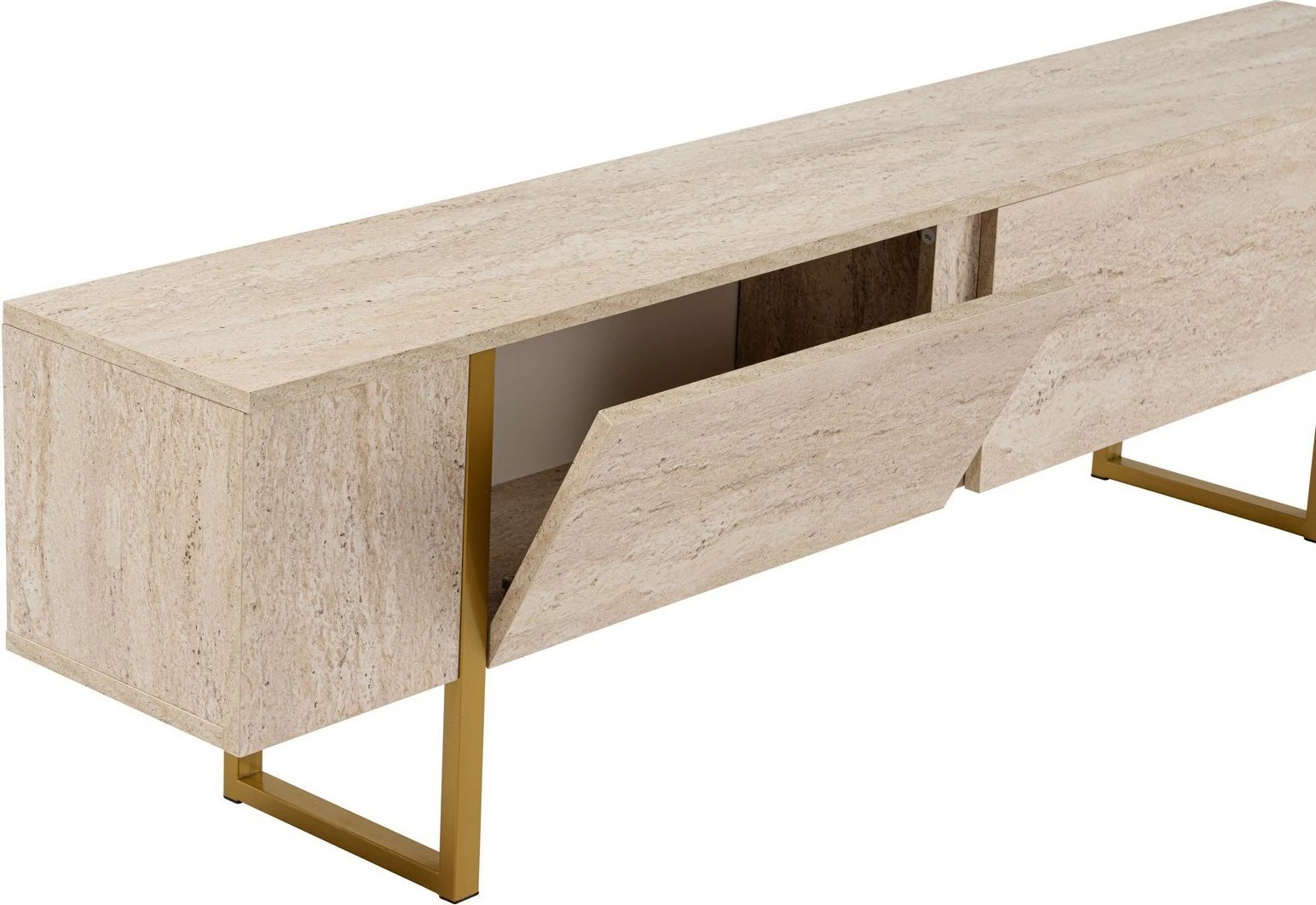 Komodë TV Nordure, ngjyrë travertin, ari