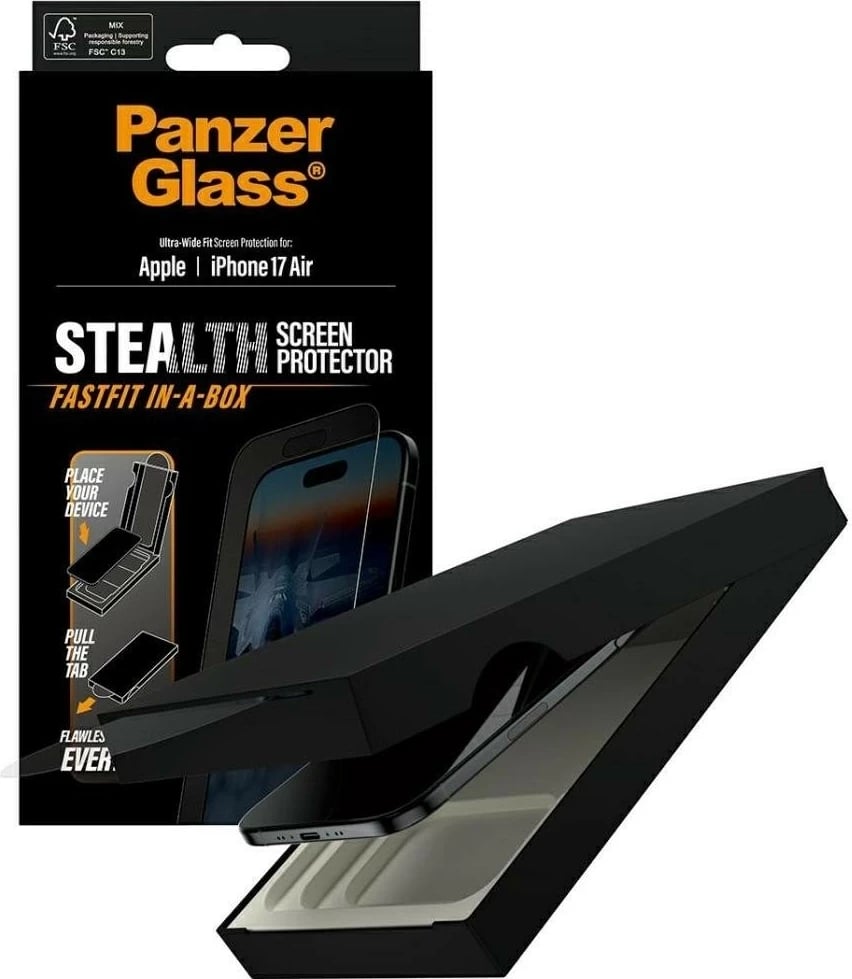 Xham mbrojtës PanzerGlass Stealth Ultra-Wide Fit Fastfit për iPhone 17 Air transparent