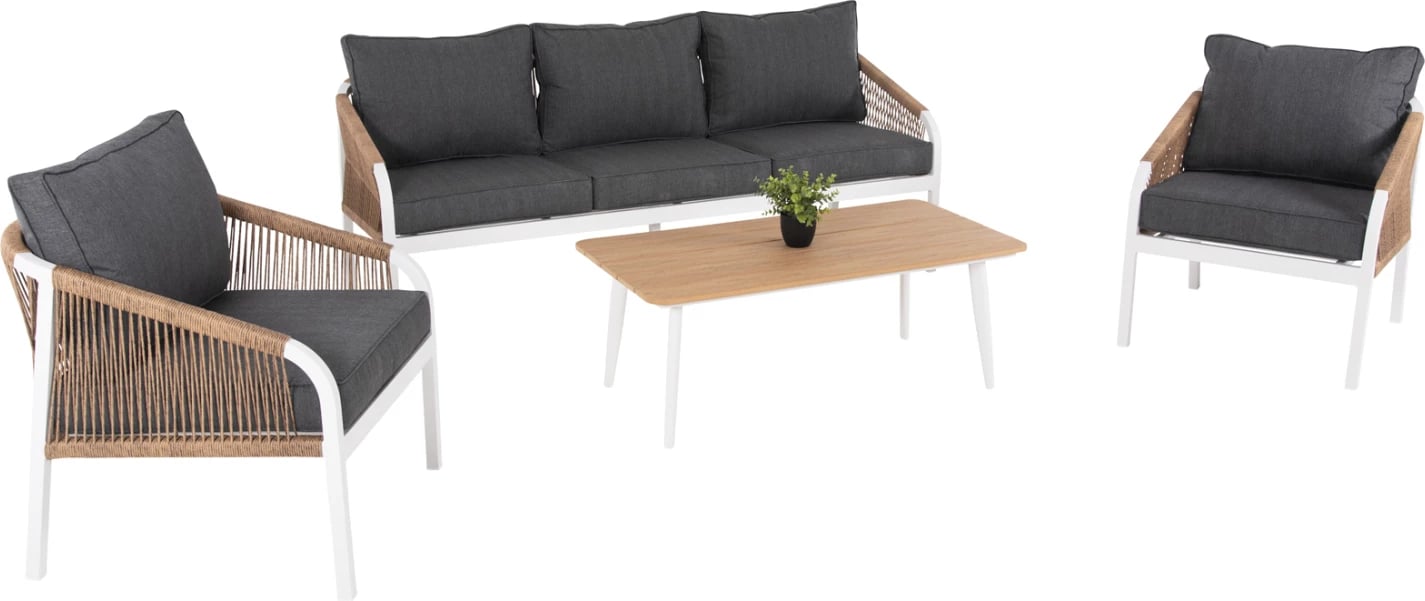 Set salloni për jashtë 4 copë MAERLY FH6056.01 alumin i bardhë-litar PE-gushë antracit