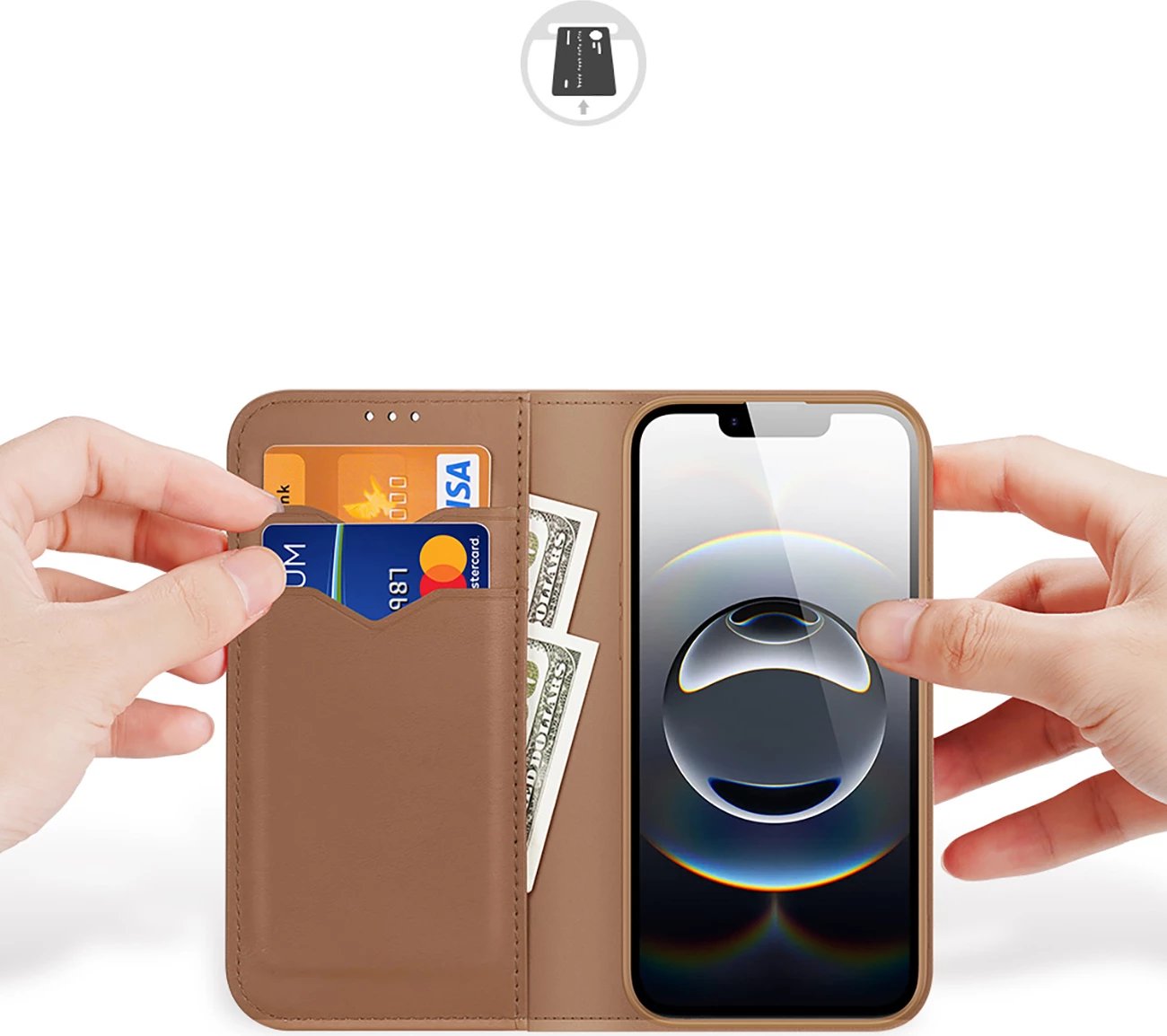 Mbështjellës Dux Ducis Hivo për iPhone 16e, me flip, mbrojtje RFID, kafe