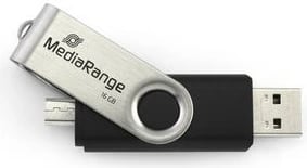 USB stick MediaRange 16GB, USB/Micro USB, zi/argjendtë