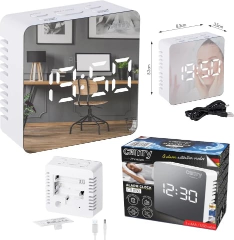 Zgjuese, Adler, CR 1150, ekran LED, temperaturë ambienti, USB + 3xAAA, e bardhë