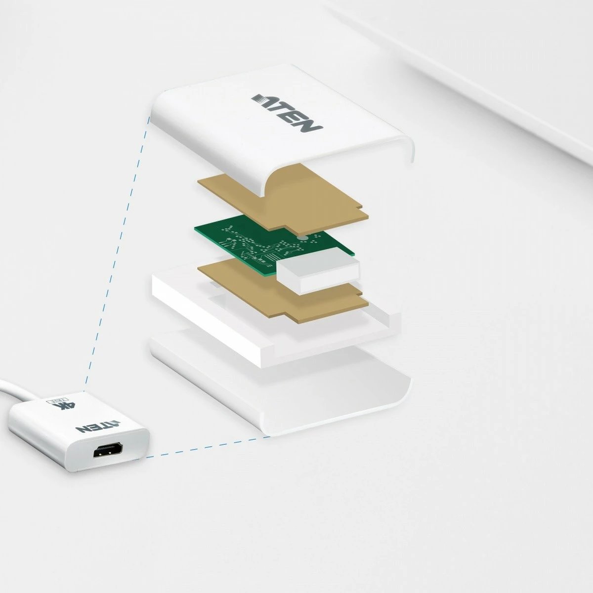 Adapter DisplayPort në HDMI 4K ATEN VC986B, i bardhë