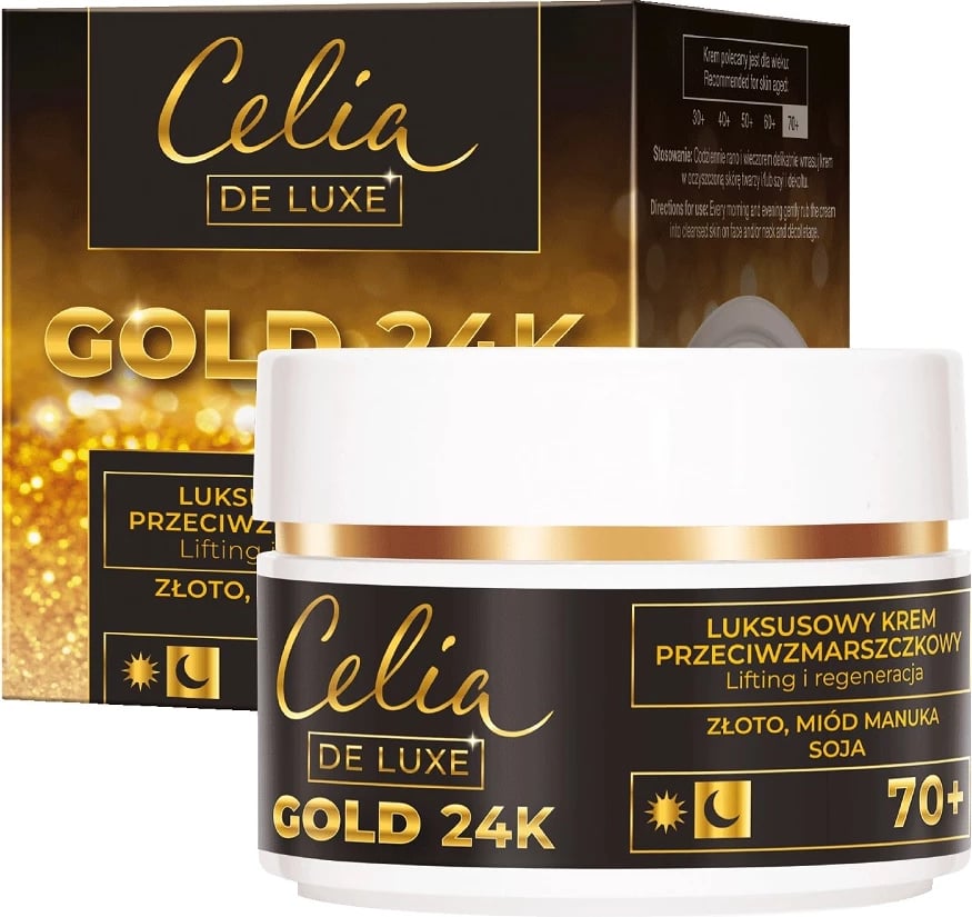 Krem nate për fytyrë Celia De Luxe Gold 24K Night Face Cream 70+ për femra, 50ml
