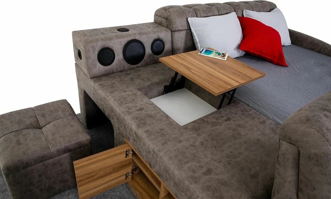 Krevat dopio me funksion masazhi, USB, audio, ngjyrë kafe, Skye Decor Whesley Smart