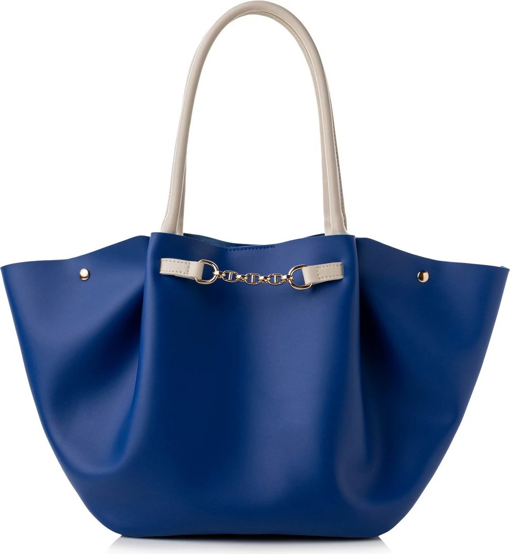 Çantë tote Lucky Bees, ngjyrë sax blue dhe krem, 1249