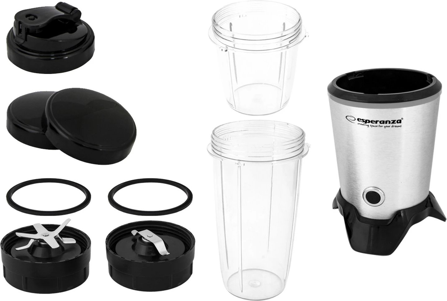 Blender personal Esperanza Nutri Master EKM028, 1000W, alumini, set gotash Tritan Blender personal Esperanza Nutri Master EKM028, 1000W, alumini, set gotash Tritan