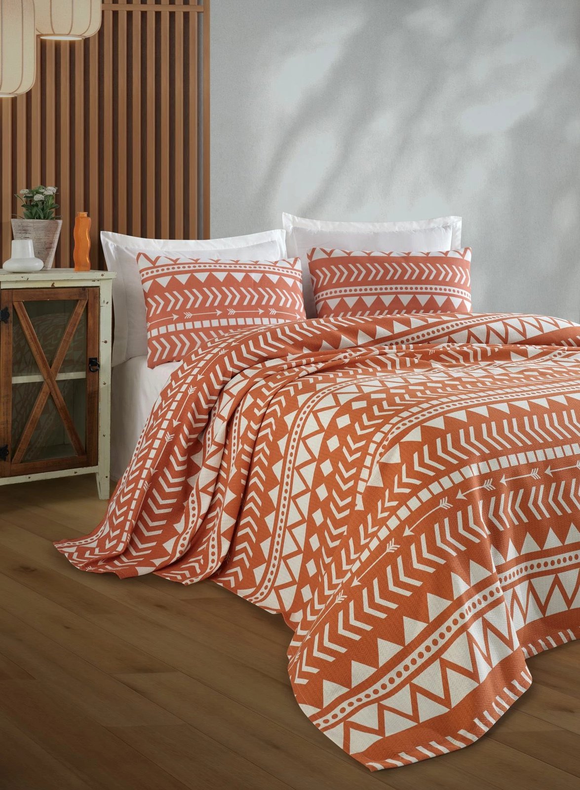 Pike teke, pambuk 100%, ngjyrë portokalli, L'essentiel, 140x200cm