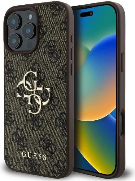 Mbështjellës Guess për iPhone 16 Pro Max 6.9, 4G Big Logo, hardcase TPU/PC/eko-lëkurë, kafe