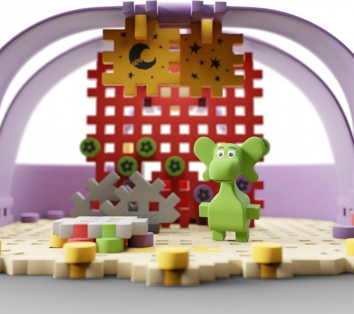 Set ndërtimi Marioinex Mini Waffle Diplodocus dhe Skena, 148 elemente, shumëngjyrëshe