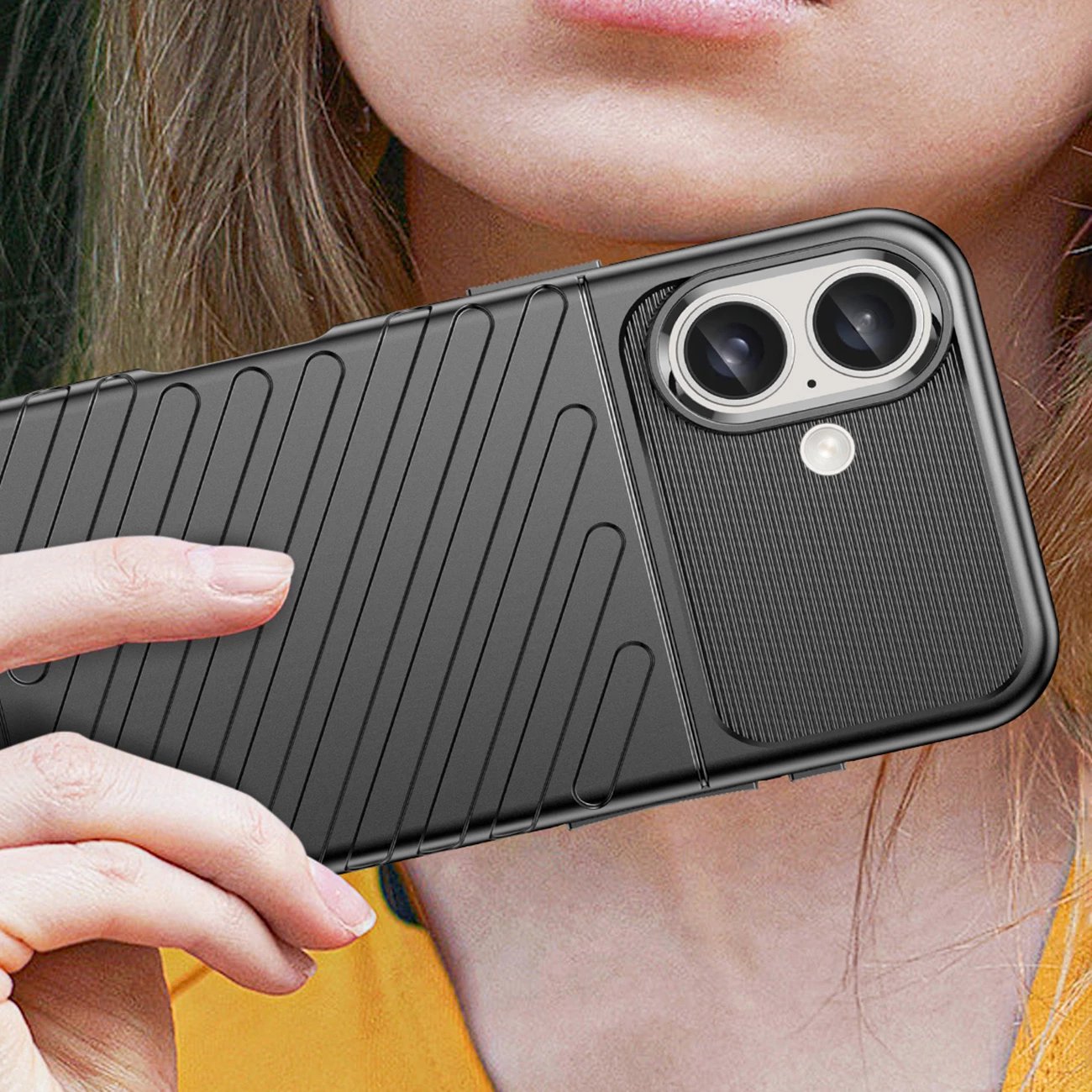 Mbështjellës Hurtel Thunder Case për iPhone 16 Plus, TPU, i zi