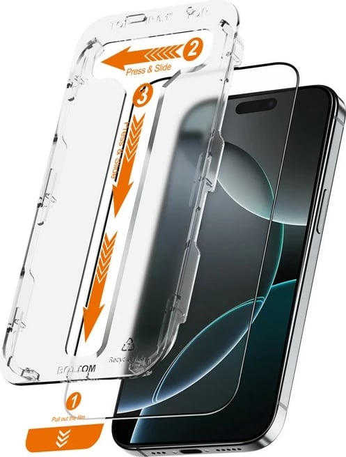 Xham i temperuar CRONG EasyShield për iPhone 16 Pro, 2 copë, kornizë e zezë