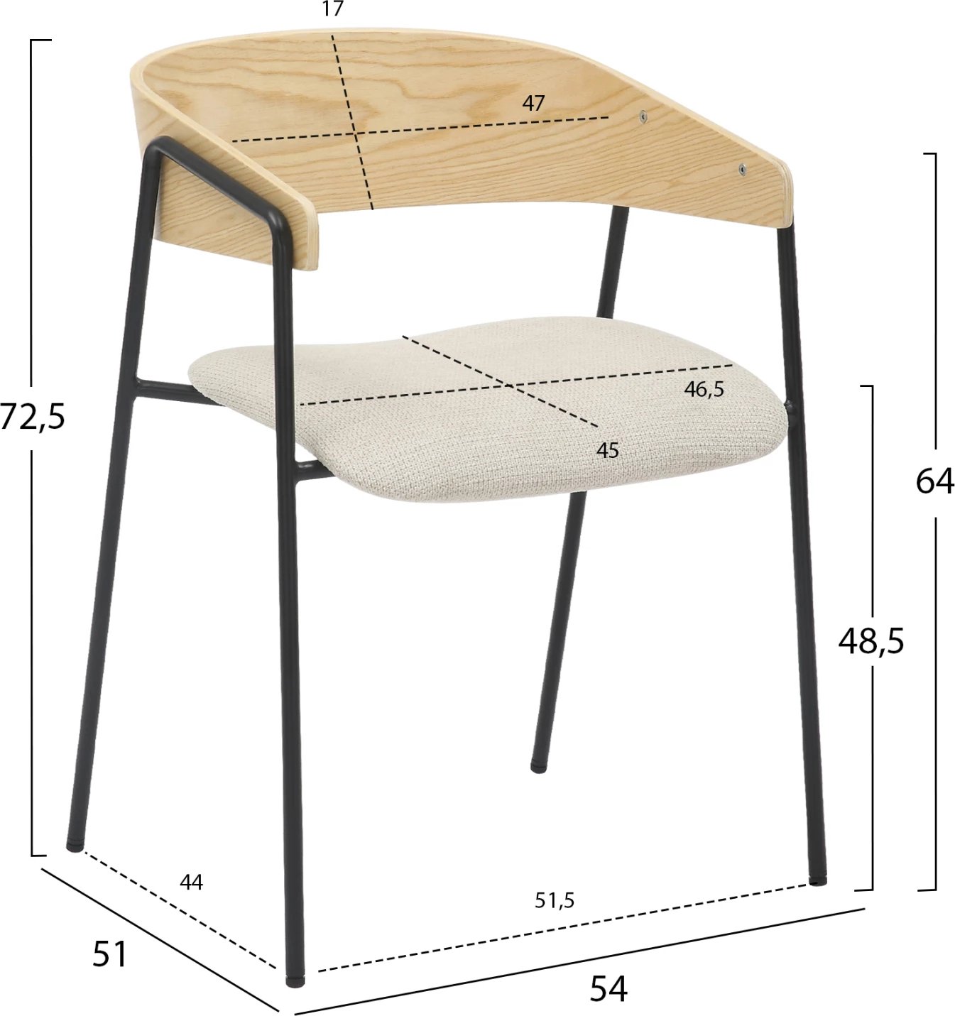 Karrige për ngrënie KORIN FH9975.01 metal-bezhë, dru, 54x51x72.5H cm, set prej 2 copë