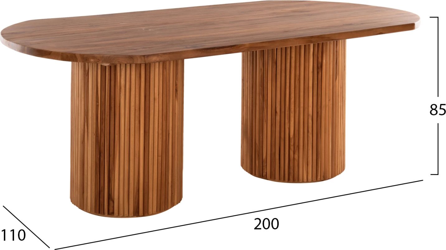 Tavolinë ngrënieje DREMA FH9893, dru TEAK i fortë, 200Χ110Χ85 cm, trashësi sipërfaqe 4 cm