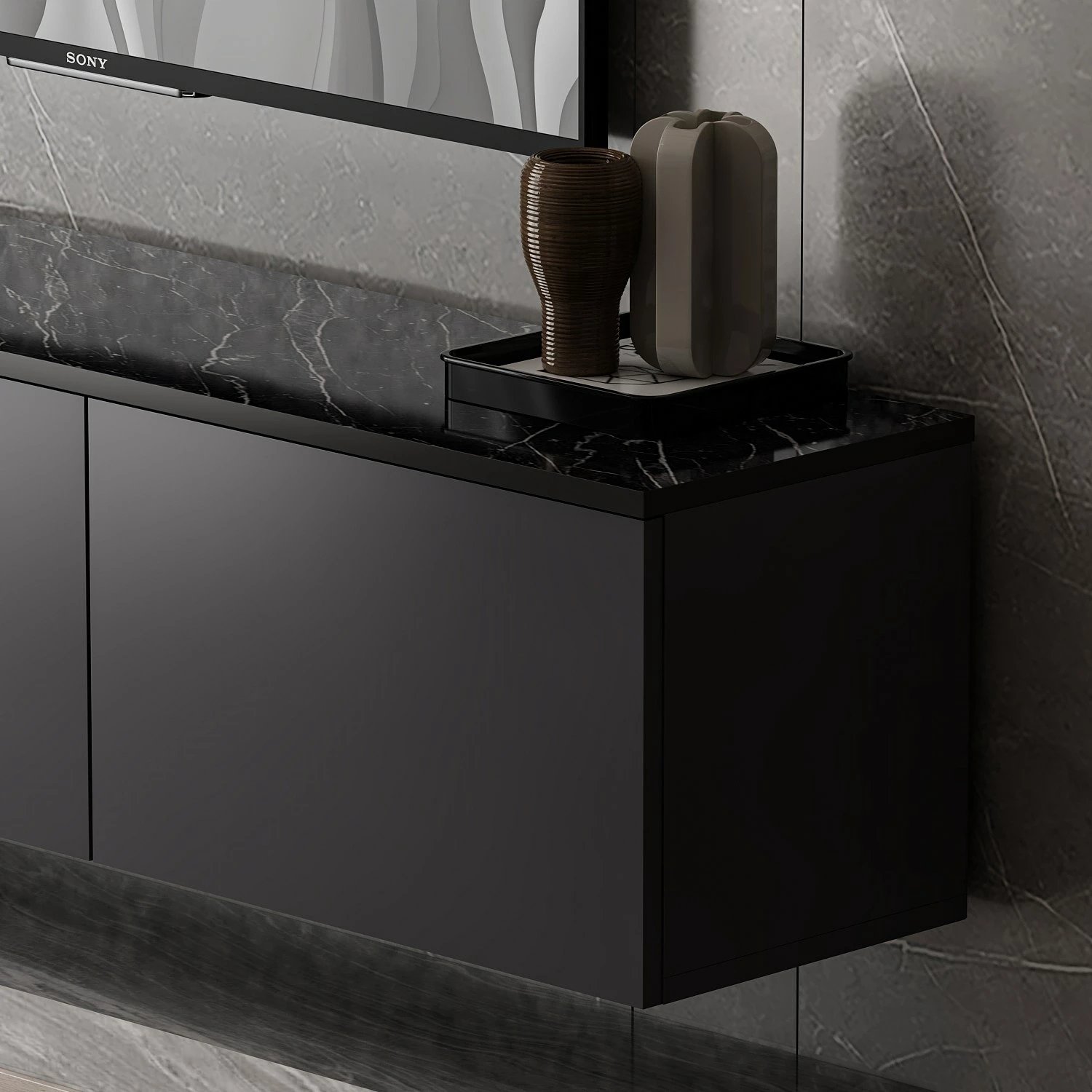 Komodë TV Skye Decor, ngjyrë antracit, Neon