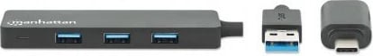 USB hub MANHATTAN 4-portë, Typ-C/Typ-A, USB 3.0, zi