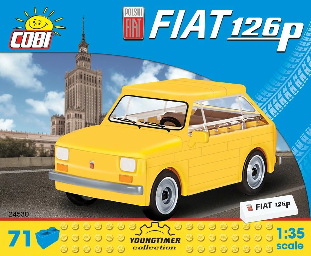 Set ndërtimi Cobi Klocki Fiat 126p, 71 pjesë, e verdhë